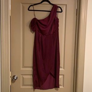 Maroon cold shoulder wrap style midi dress